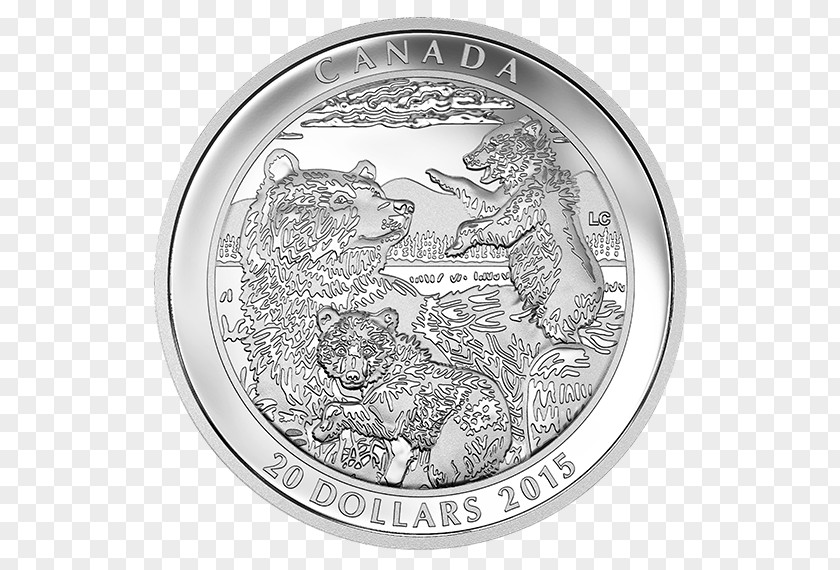 Wilderness Grizzly Bear Family Silver Coin Canada PNG