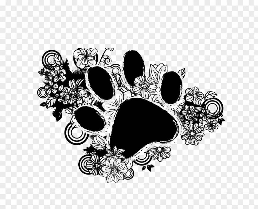 Black Hollow Graphic Design Cat Footprints Painting Flower PNG