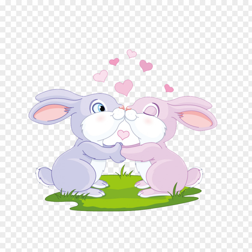 Couple Bunny Rabbit Love Cartoon Clip Art PNG