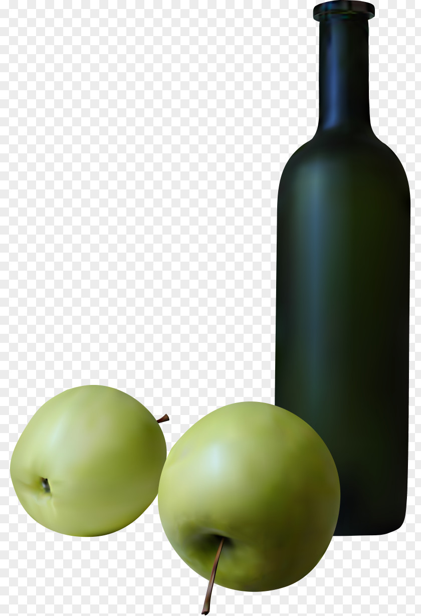 Green Apple And Bottle Red Wine Cider PNG