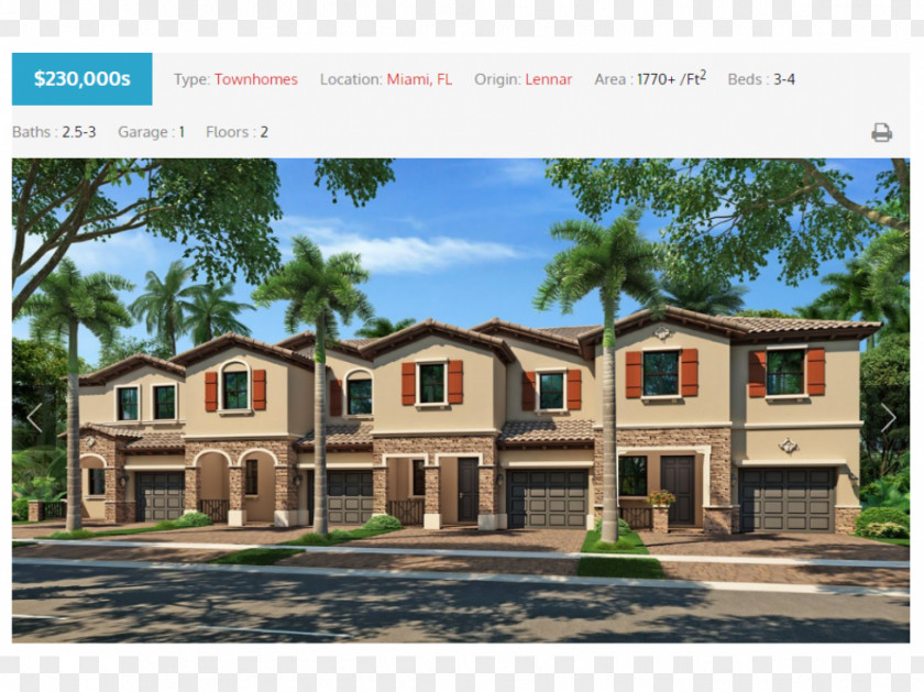 Chacras Lennar Corporation Cutler Bay At Isles Oasis Townhouse PNG