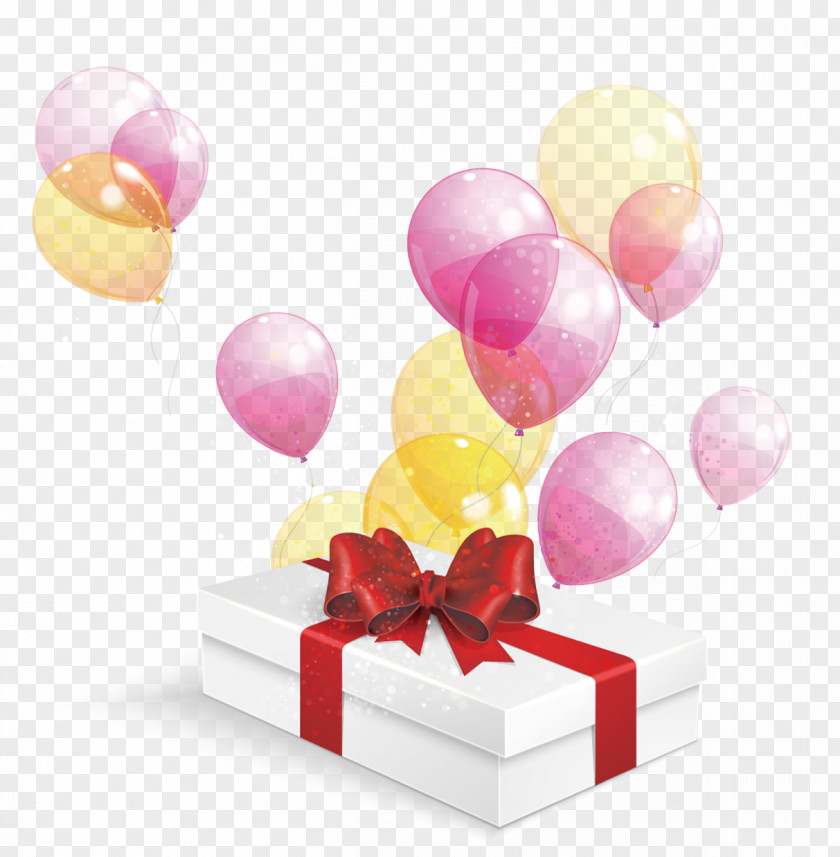 Gift Box With Balloons Decorative Clip Art PNG