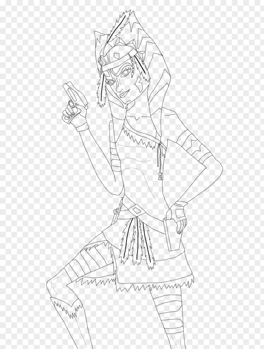 Ahsoka Tano Line Art Drawing Sketch PNG