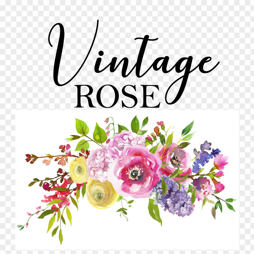 Vintage Bloom Rose Boutique & Flower Shop Watercolor Painting Bouquet Coral PNG