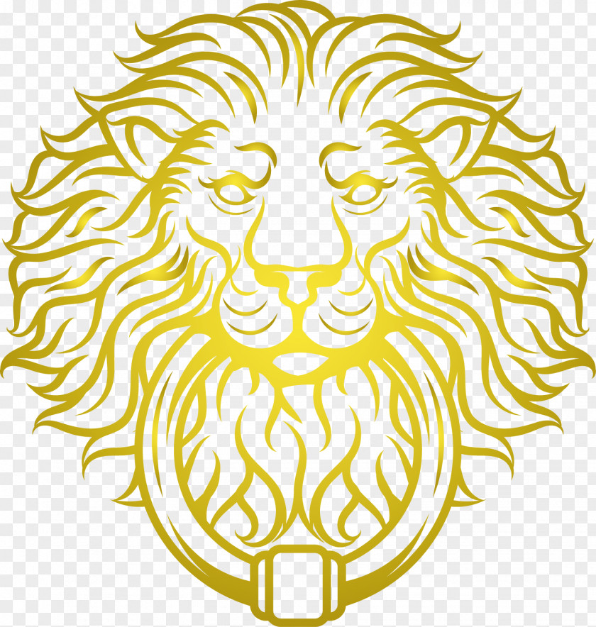 Golden Lion Head Vector Illustration PNG