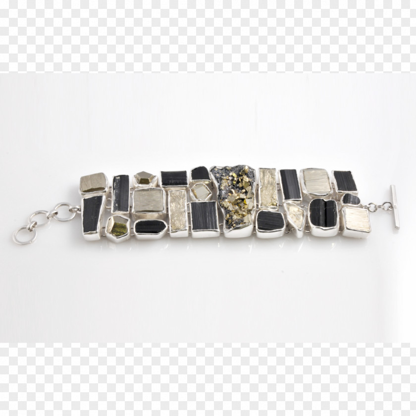 Silver Bracelet Tourmaline Pyrite Mineral PNG