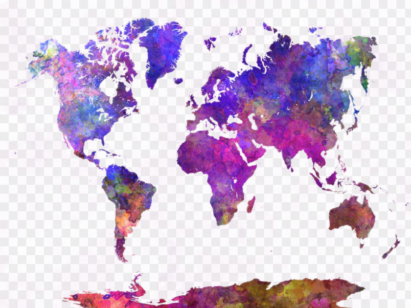 Beautiful Watercolor World Map Design Wall AllPosters.com PNG