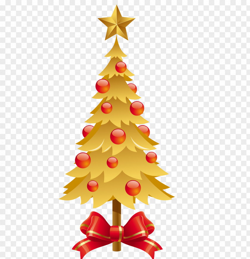 Golden Christmas Tree New Year Santa Claus PNG