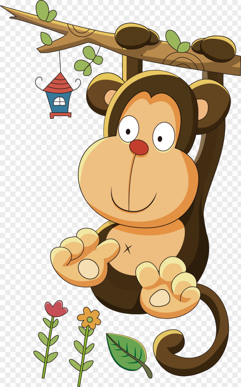 Hand-painted Cartoon Monkey Pattern Clip Art PNG