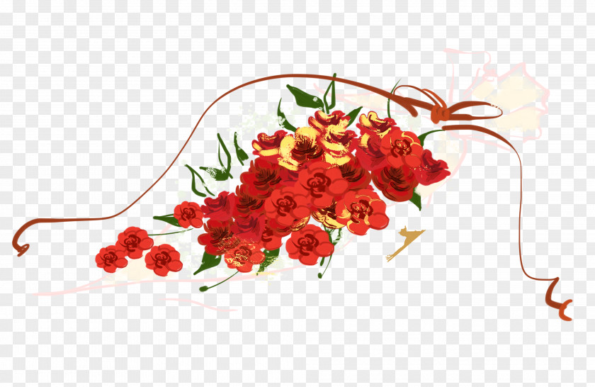 Creative Hand-painted Red Bouquet Garden Roses Flower Floral Design PNG