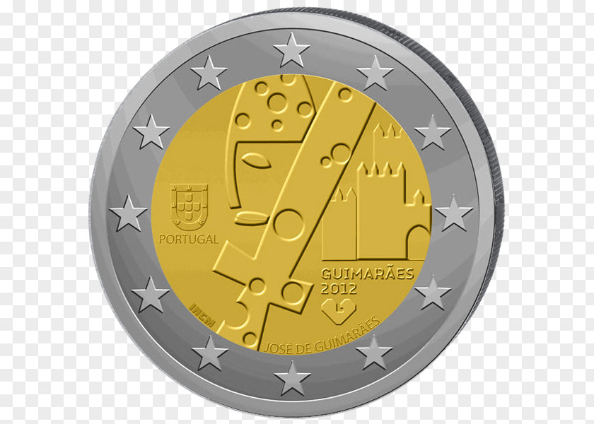 Guimaraes Portugal European Union Euro Coins, Banknotes: Visual Identity 2001 2 Commemorative Coins Coin PNG