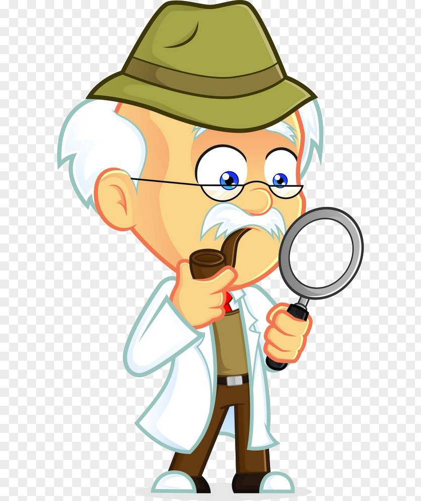 Smoking The Old Man With A Magnifying Glass Professor Cartoon Royalty-free Clip Art PNG