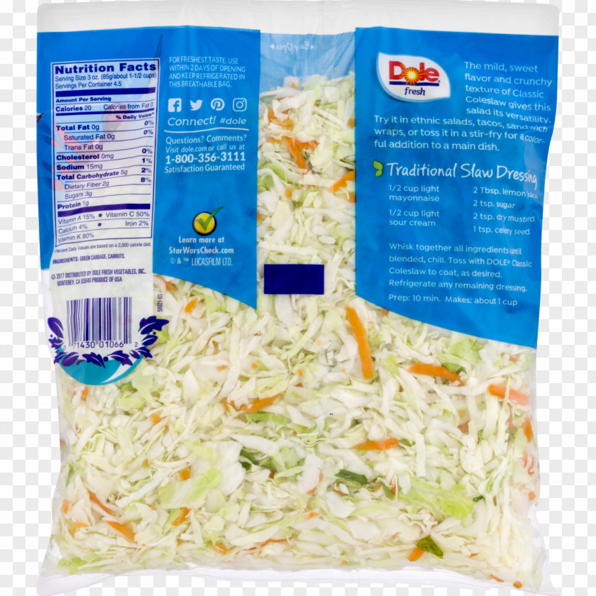 Salad Coleslaw Nutrition Facts Label Calorie Dole Food Company PNG