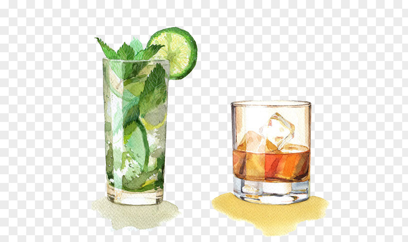 Hand-painted Cocktail Drink Garnish Mai Tai Mint Julep Rum And Coke PNG