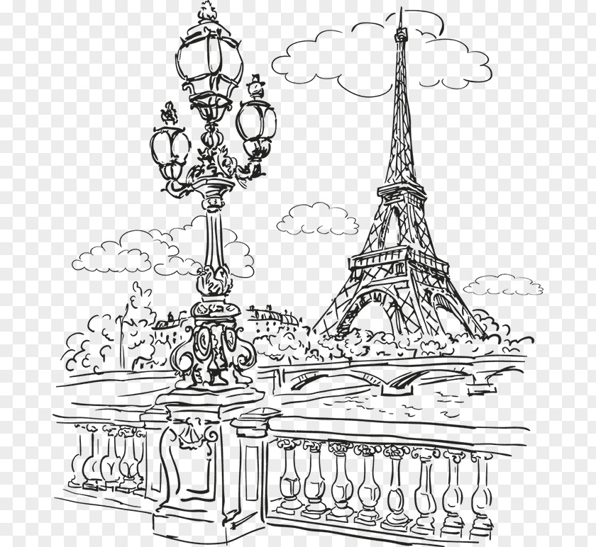 Eiffel Tower Seine Drawing PNG