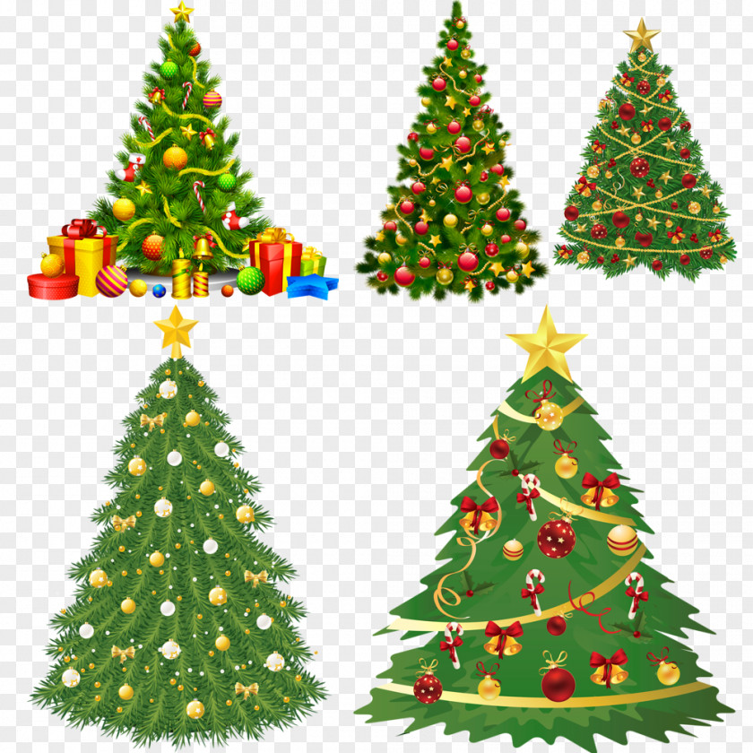 Multicolored Christmas Tree Santa Claus Clip Art PNG
