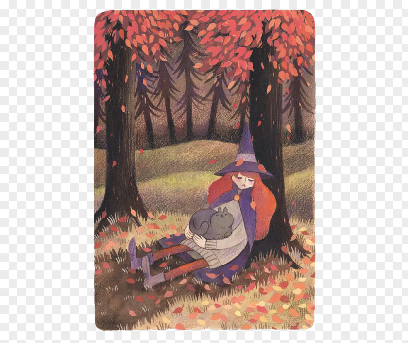 The Little Witch In Forest Watercolor Painting Illustrator Drawing DeviantArt Illustration PNG