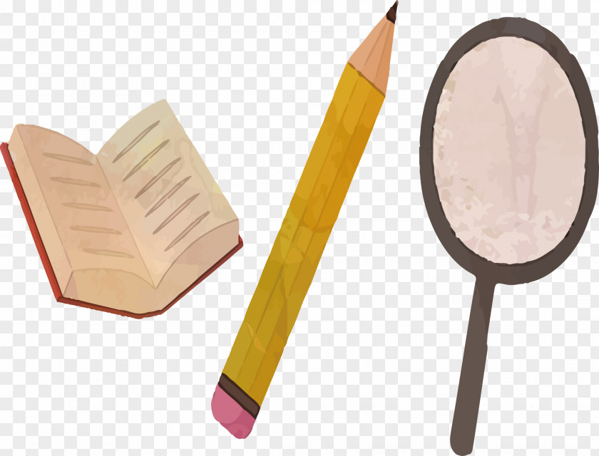 Book Pencil Magnifying Glass Material Download PNG