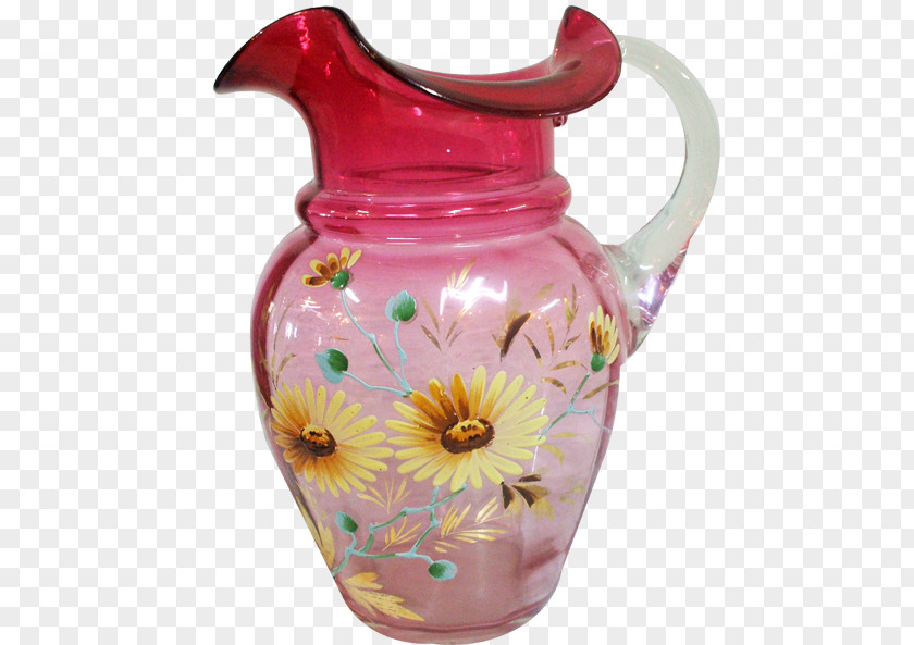 Handpainted Bouquets Jug Vase Antique Glass Pitcher PNG
