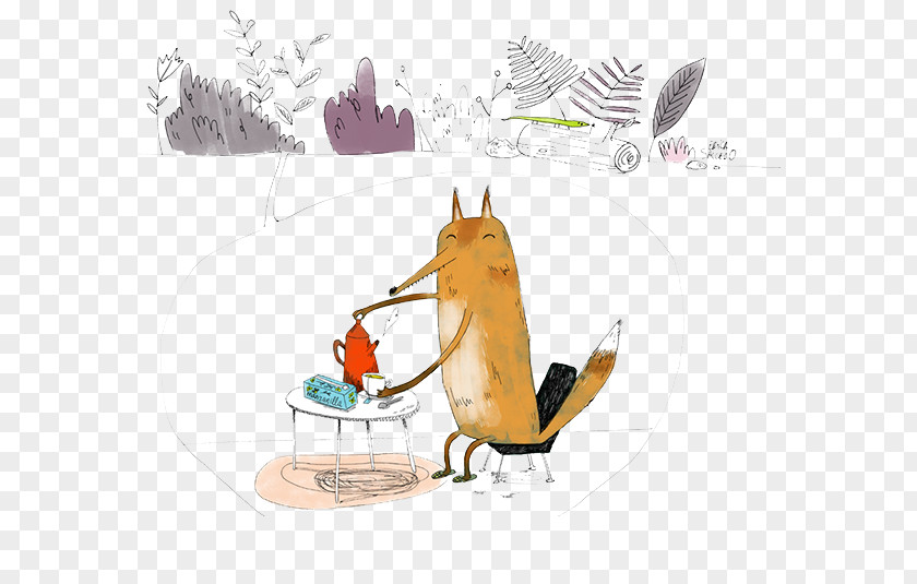Small Fox Painted In Tea PNG