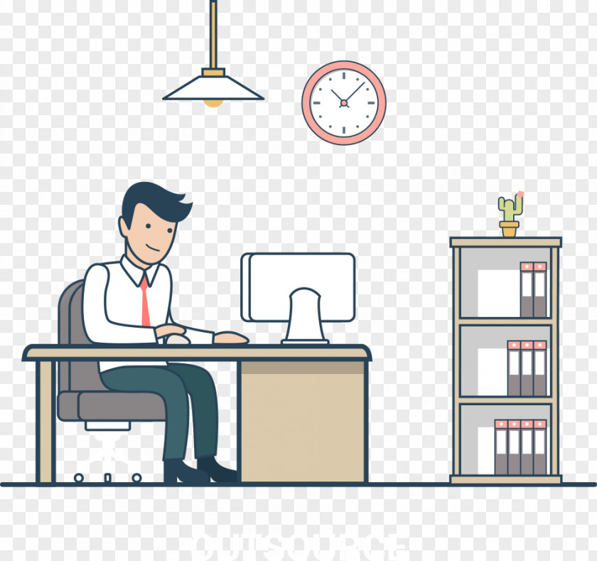 Overtime Vector Business Man Table Cartoon PNG
