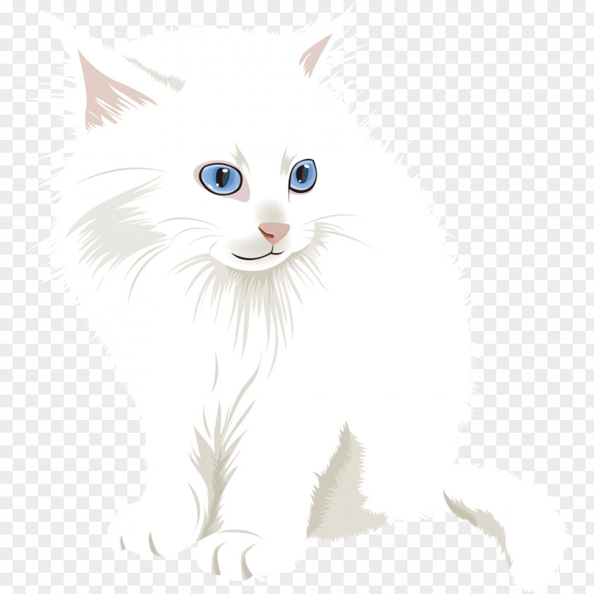Cute White Cat Whiskers Turkish Van Domestic Short-haired Cartoon Vector Graphics PNG