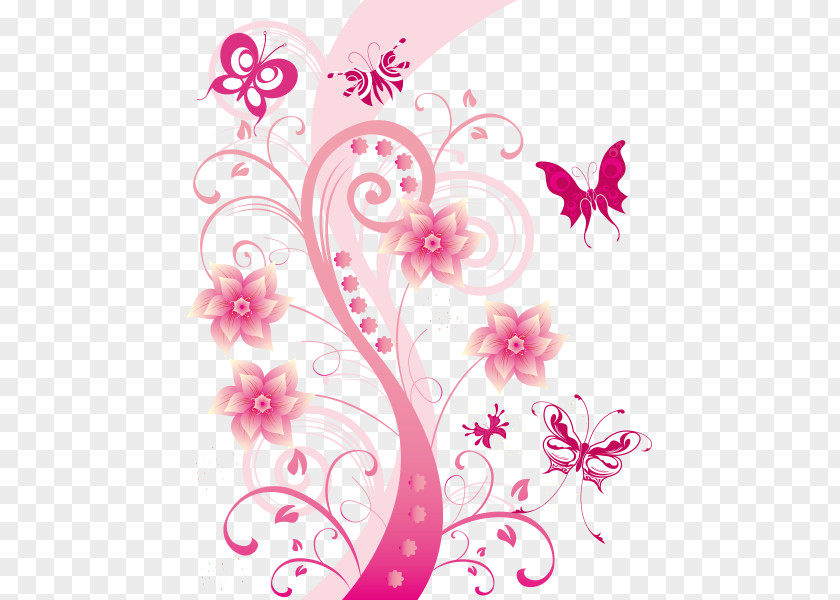 Hand-painted Dynamic Dream Butterfly Pattern Picture Pink Flower Illustration PNG