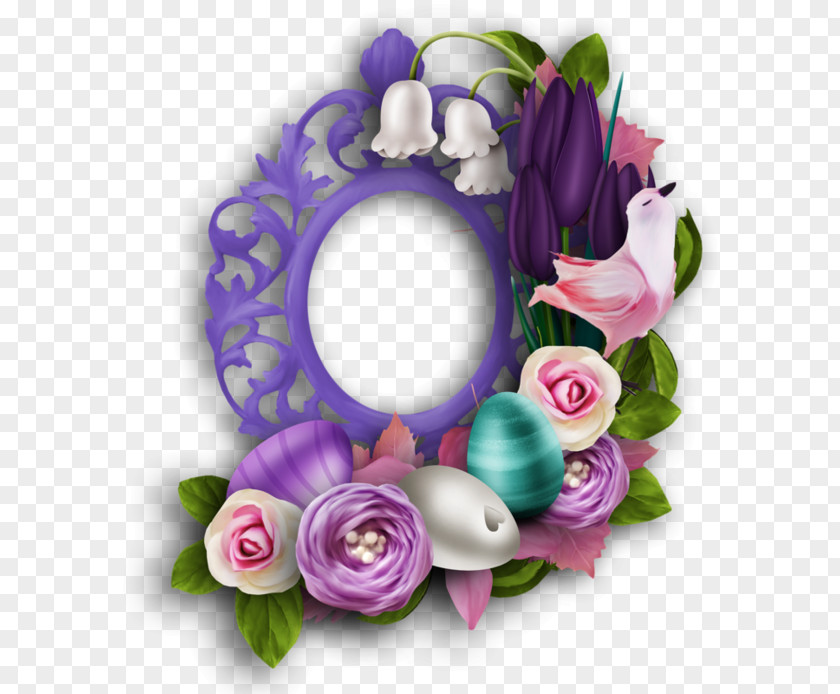 Decorative Purple Flowers Frame Material Free Birds Pull Easter Bunny Clip Art PNG