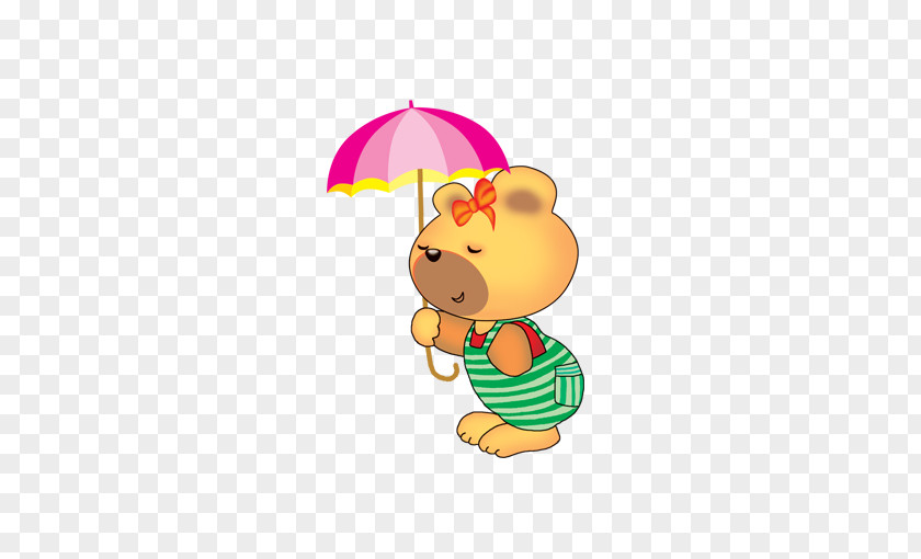 Bear Umbrella Caricature Illustration PNG