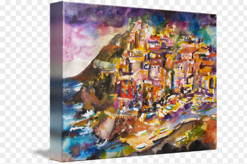 Painting Watercolor Riomaggiore Acrylic Paint Gallery Wrap PNG