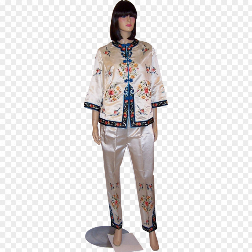 Embroidered Silk Jacket Robe Pants Dress Jeans PNG