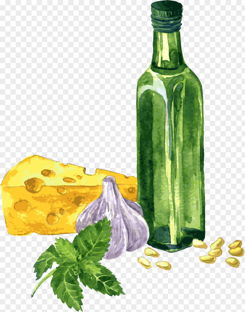 Bottle Cheese Pesto Watercolor Painting Clip Art PNG