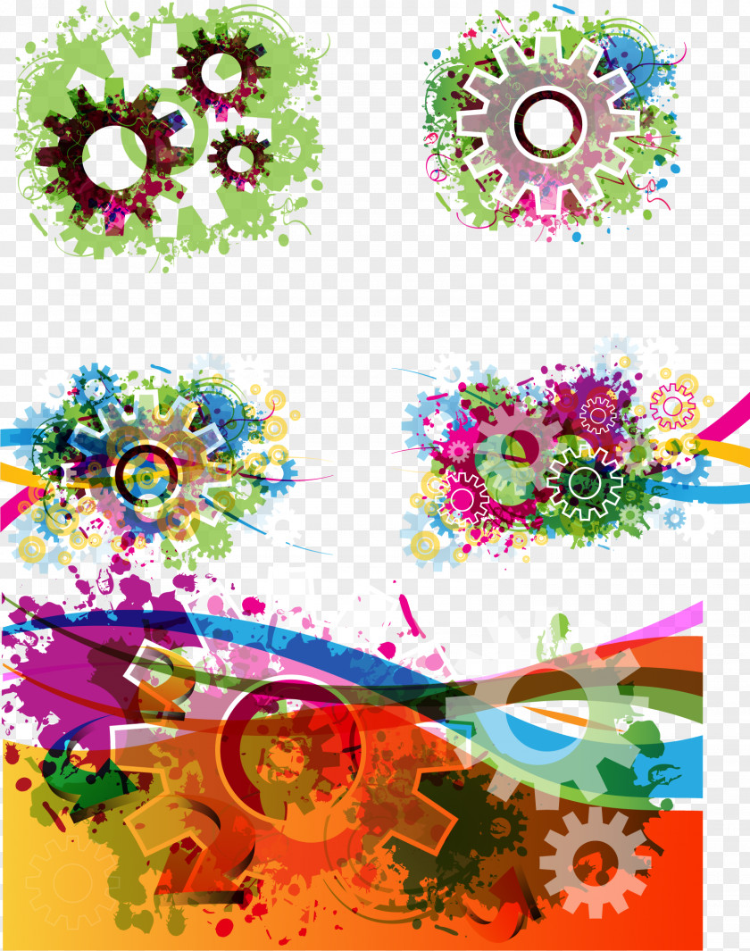 Colorful Gear Background Vector Color PNG