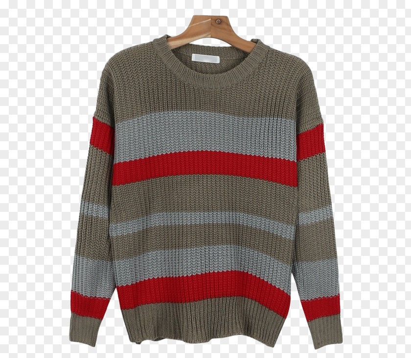 Colored Stripes Tartan Sweater Maroon Neck PNG