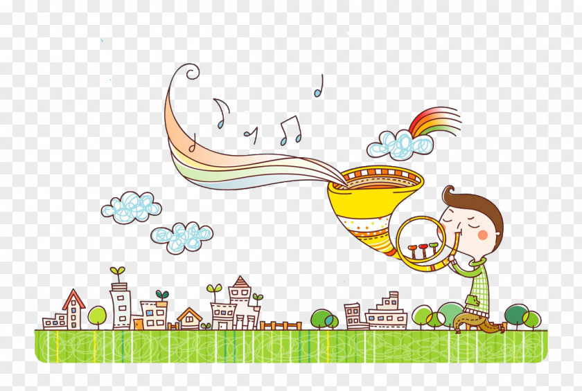 Cartoon Trumpet Saxophone Illustration PNG