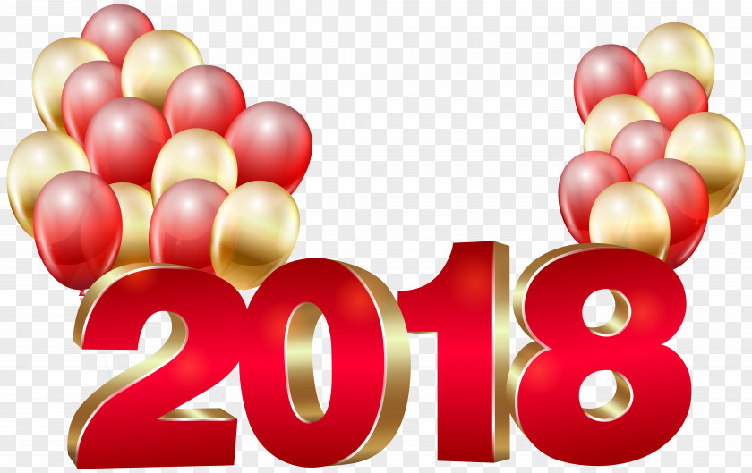 2018 Red Gold And Balloons Clip Art Image New Years Eve Santa Claus PNG