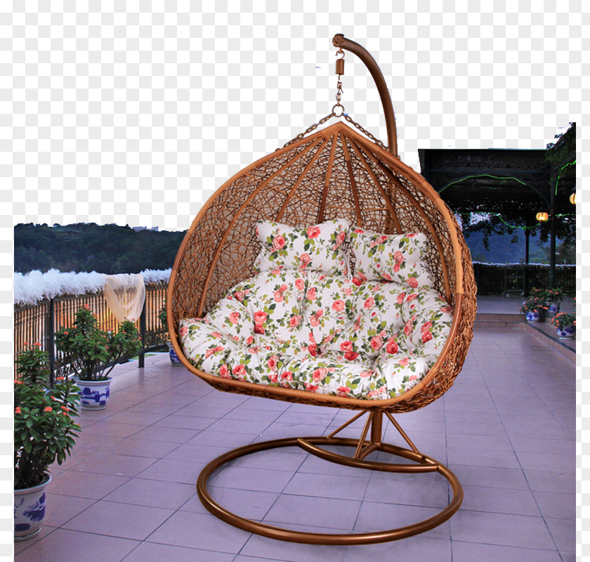 Outdoor Terrace Rattan Chair Calameae Basket Swing Bed PNG