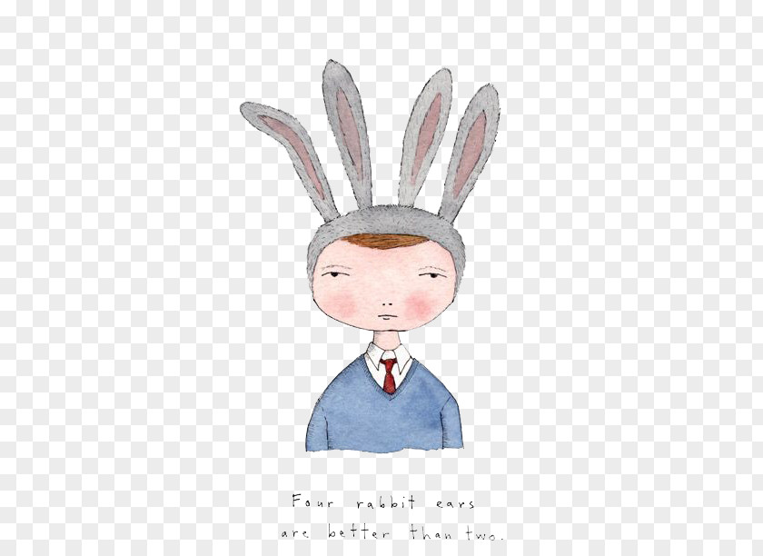 Cartoon Boy Rabbit Drawing Watercolor Painting Ear Illustration PNG