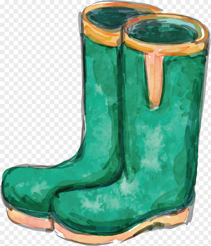 Green Boots Vector Watercolor Painting Garden Tool PNG