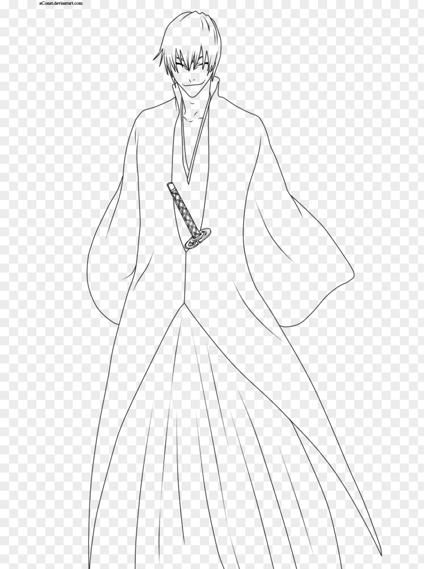 Ichigo Kurosaki Gin Ichimaru Line Art Drawing Sketch PNG