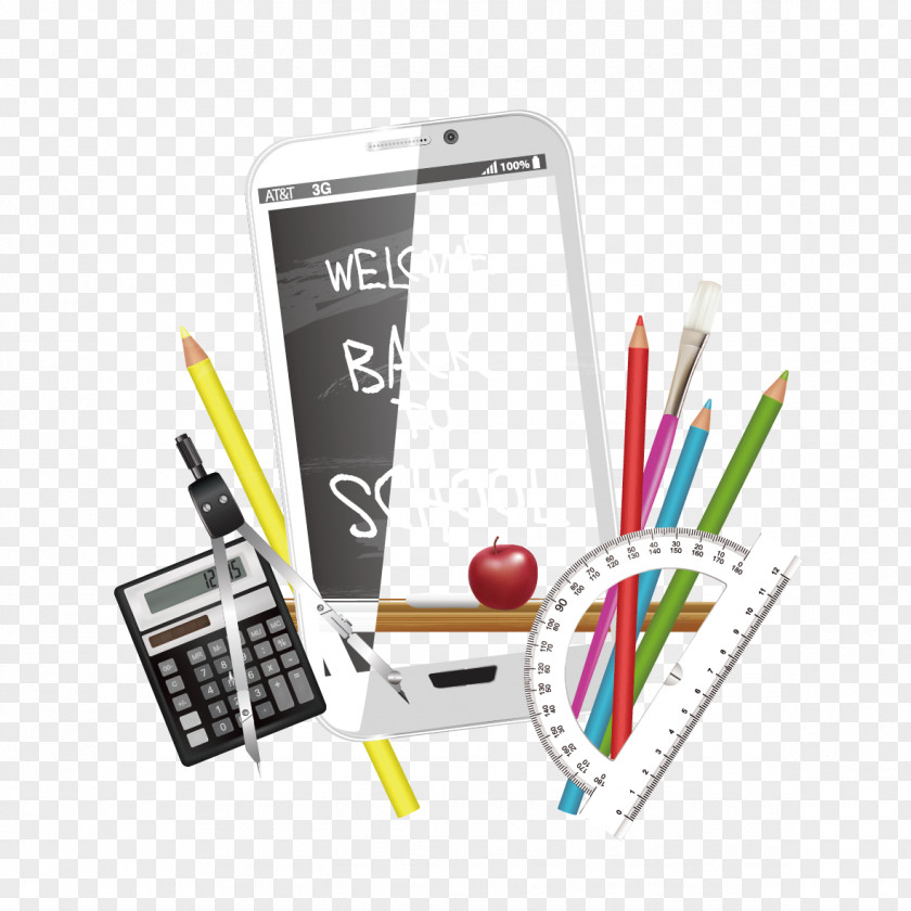 Vector Mobile Phone And School Supplies Learning Adobe Illustrator PNG