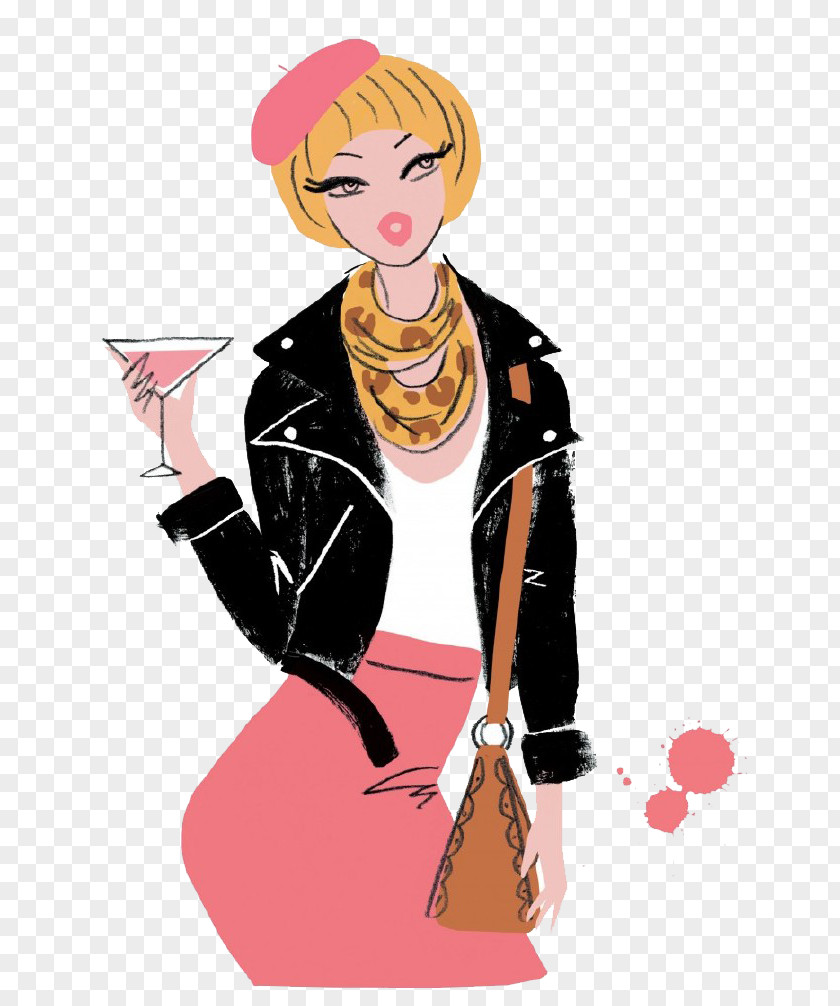 A Cocktail Woman Drinking Illustration PNG