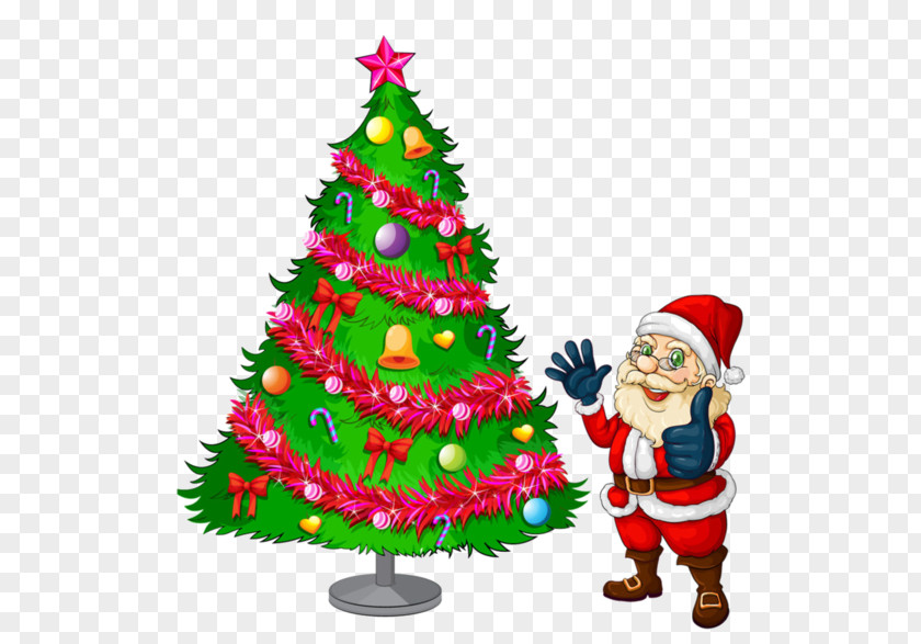 Santa Claus And Christmas Tree Clip Art PNG