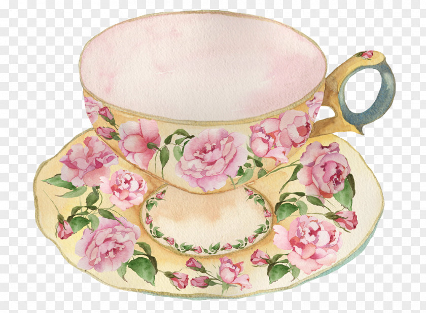 Watercolor Cake Teacup Tableware Tea Party Teapot PNG