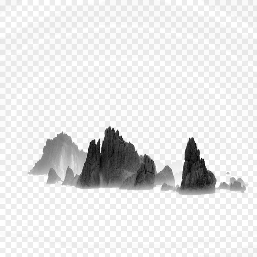 Hand Painted Ink Painting Mountain Material Landscape Photography Black And White Minimalism Fine-art PNG