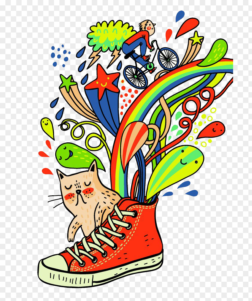 Free To Pull The Material Will Also Be Sprayed Rainbow Shoes T-shirt Cartoon Shoe Converse PNG