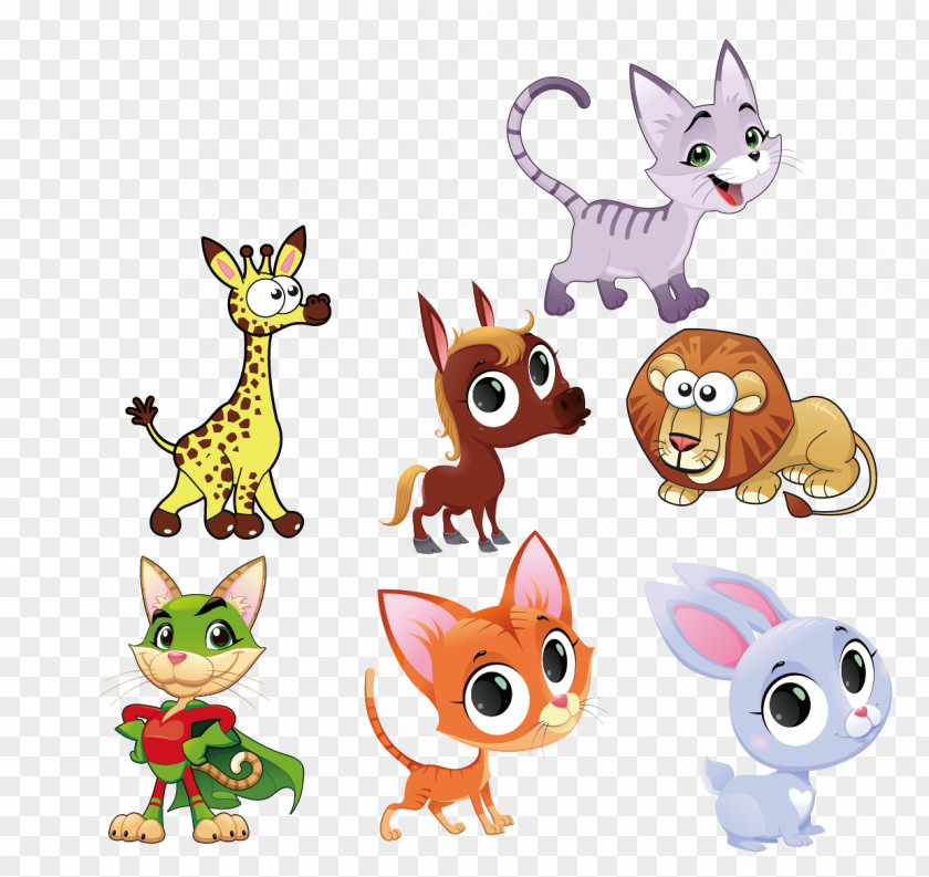 Cartoon Cat Lion Rabbit Donkey PNG