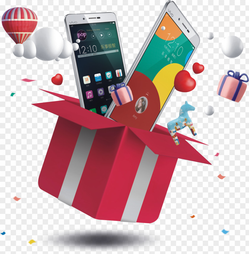 Gift Box Open Fly Out Of The Phone Vector Court Piece Game Smartphone PNG