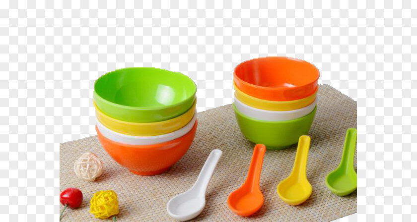 Plastic Bowl Spoon Set PNG