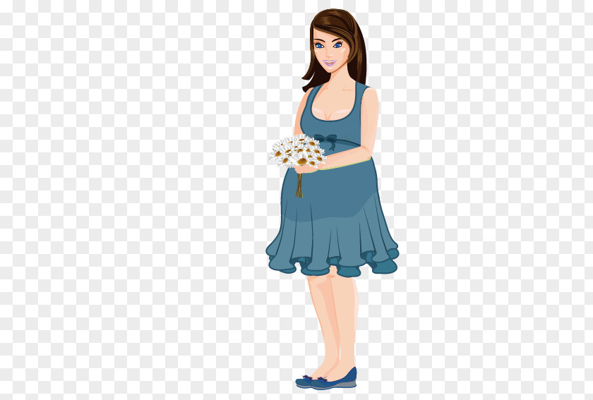 Pregnant Woman Holding Flowers Pregnancy Mother Illustration PNG